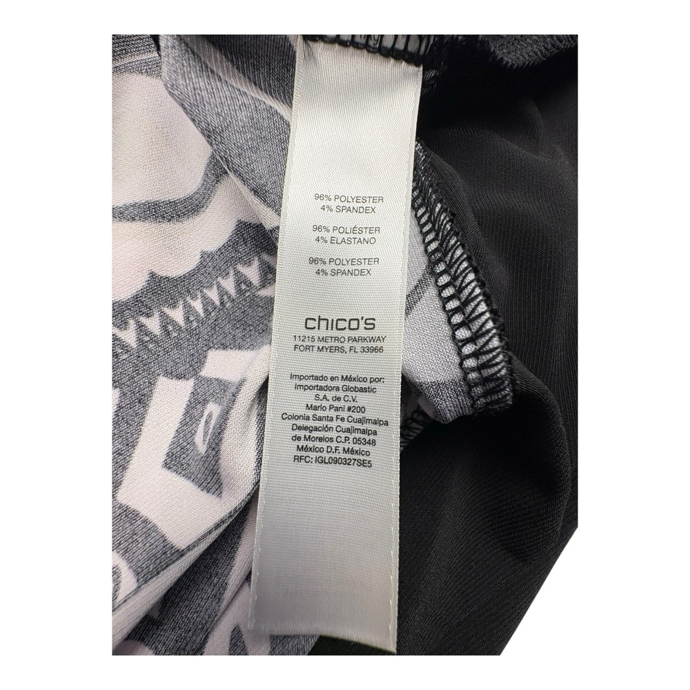 Chico's Size 2 Black Beige‎ Asymmetrical Hem Tunic Top Short Sleeve Stretch - Picture 5 of 8